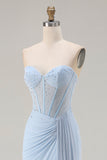 Corset de bal longue, corset de bal bleu ciel bleu ciel bustier et fente