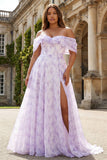 Corset de bal long grande taille taille avec une robe de bal longue taille et lilas dénudé, fleur