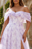 Corset de bal long grande taille taille avec une robe de bal longue taille et lilas dénudé, fleur