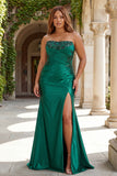 Robe de bal longue taille grande taille sans cercles sans bretelles en sirène vert foncé