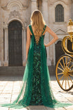 Robe de soirée longue sirène vert foncé à paillettes
