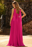 Fuchsia A Ligne Ligne Anneau en tulle plissé et robe longue de bal avec serpentin