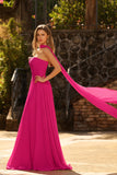 Fuchsia A Ligne Ligne Anneau en tulle plissé et robe longue de bal avec serpentin
