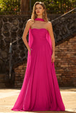 Fuchsia A Ligne Ligne Anneau en tulle plissé et robe longue de bal avec serpentin