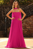 Fuchsia A Ligne Ligne Anneau en tulle plissé et robe longue de bal avec serpentin