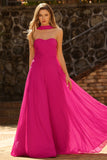 Fuchsia A Ligne Ligne Anneau en tulle plissé et robe longue de bal avec serpentin