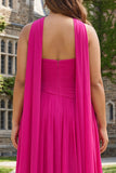 Robe de bal longue taille grande taille Fine-lin en fuchsia plissée A Sweetheart