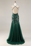 Robe de soirée longue fourreau vert foncé scintillante avec paillettes
