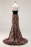 Rouge de bal longue robe de bal en dentelle de sirènes léopard brune avec nœud