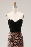 Rouge de bal longue robe de bal en dentelle de sirènes léopard brune avec nœud