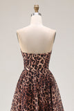 Corset de bal A-Line marron léopard sans bustiers avec une longue robe de bal avec fente