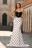Robe de bal longue corset à pois à pois noirs et blancs en forme de sirène