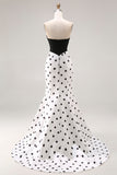 Robe de bal longue corset à pois à pois noirs et blancs en forme de sirène