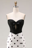 Robe de bal longue corset à pois à pois noirs et blancs en forme de sirène
