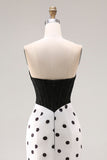 Robe de bal longue corset à pois à pois noirs et blancs en forme de sirène