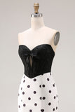 Robe de bal longue corset à pois à pois noirs et blancs en forme de sirène