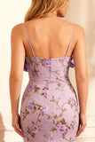 Robe longue de bal sirène florale violette avec noeud