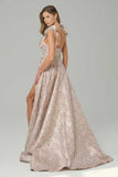 Corset rose à motifs floraux à motifs A avec une longue robe de bal avec fente