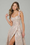 Corset rose à motifs floraux à motifs A avec une longue robe de bal avec fente