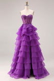 Corset de bal long à étages à papiers trapède violette A-Line Sweetheart