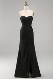 Robe formelle longue en chiffon noir à ongles sans bretelles