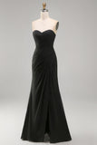 Robe formelle longue en chiffon noir à ongles sans bretelles