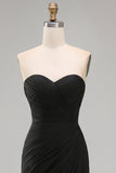 Robe formelle longue en chiffon noir à ongles sans bretelles
