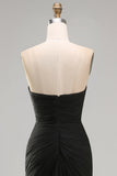 Robe formelle longue en chiffon noir à ongles sans bretelles