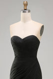Robe formelle longue en chiffon noir à ongles sans bretelles