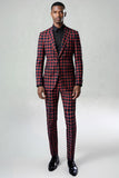 Rouge Noir Plaid Cranté Revers 2 Pièces Costumes de Bal Hommes