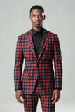 Rouge Noir Plaid Cranté Revers 2 Pièces Costumes de Bal Hommes