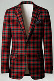 Rouge Noir Plaid Cranté Revers 2 Pièces Costumes de Bal Hommes