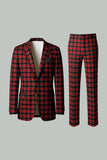 Rouge Noir Plaid Cranté Revers 2 Pièces Costumes de Bal Hommes