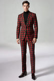 Rouge Noir Plaid Cranté Revers 2 Pièces Costumes de Bal Hommes