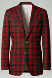 Rouge Noir Plaid Cranté Revers 2 Pièces Costumes de Bal Hommes
