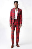 Rouge Noir Plaid Cranté Revers 2 Pièces Costumes de Bal Hommes