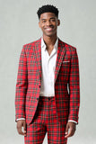 Rouge Noir Plaid Cranté Revers 2 Pièces Costumes de Bal Hommes