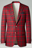 Rouge Noir Plaid Cranté Revers 2 Pièces Costumes de Bal Hommes