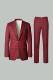 Rouge Noir Plaid Cranté Revers 2 Pièces Costumes de Bal Hommes
