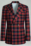 Noir Rouge Grille Pointe Revers Double Boutonnage 2 Pièces Costumes de Bal Hommes