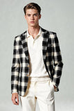 Noir Blanc Grille 2 pièces à revers cranté simple boutonnage costumes de bal pour hommes