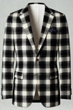 Noir Blanc Grille 2 pièces à revers cranté simple boutonnage costumes de bal pour hommes