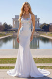 Robe longue de bal de promo en satin satin à piges blancs