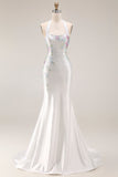 Robe longue de bal de promo en satin satin à piges blancs