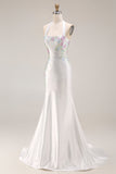 Robe longue de bal de promo en satin satin à piges blancs