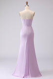 Corset simple sirène sans bretelles en satin longue robe lilas givrée