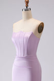 Corset simple sirène sans bretelles en satin longue robe lilas givrée