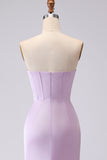 Corset simple sirène sans bretelles en satin longue robe lilas givrée