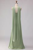 Robe longue de demoiselle d’honneur en satin satin en saute bustier sans bretelles avec un foulard
