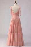 Blush Ligne A Bandes à nœud Tirant ouverte et chiffon longue robe de demoiselle d’honneur